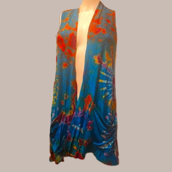 TIE DYE S/L Rayon Stretchy Cardigan w/ Pockets **3 Colors Avail. -O/S NEW - Picture 4 of 7